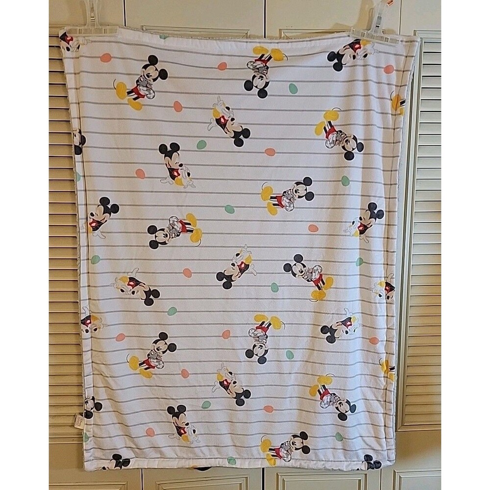 DISNEY Mickey Mouse Reversable BABY BLANKET Plush Back Soft Gray 30"x40"